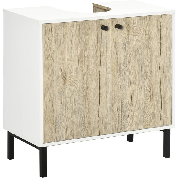 kleankin mobile bagno sotto lavabo a 2 ante con ripiano interno in truciolato e acciaio, 60x30x60 cm, bianco e rovere