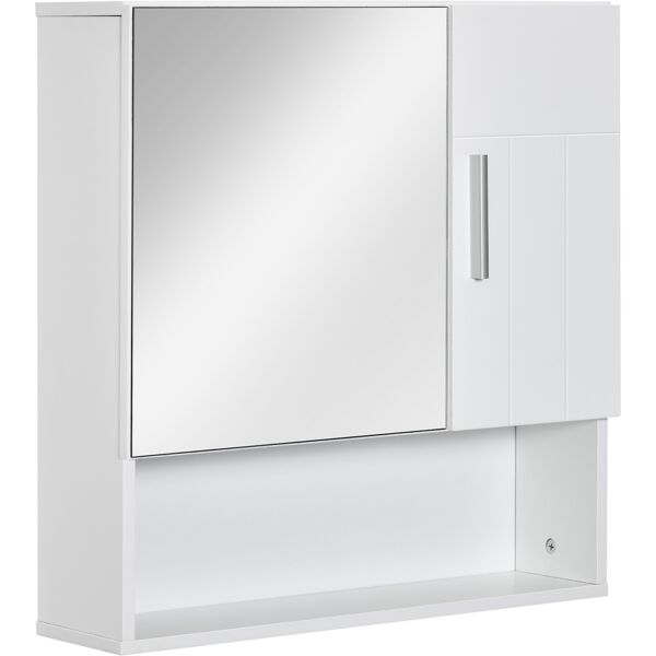 kleankin specchiera bagno in legno con mensole regolabili, mobile bagno a 2 ante e ripiano aperto, 54x15.2x55.3cm, bianco