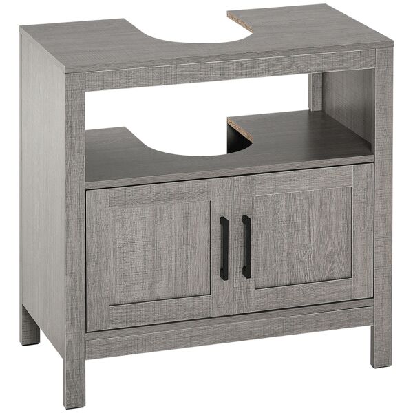 kleankin mobile sottolavabo con armadietto a 2 ante e ripiani, mobiletto bagno salvaspazio in legno 60x30x60cm, grigio