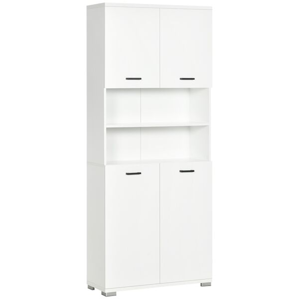 kleankin mobile bagno in truciolato bianco con 2 armadietti con ante e 2 ripiani aperti, 80x33.5x190 cm