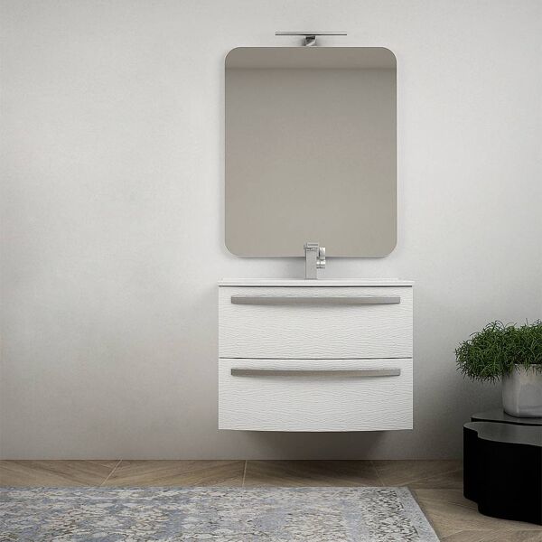 bh mobile bagno sospeso moderno da 75 cm curvo bianco frassino con specchio e lavabo di ceramica mod. berlino