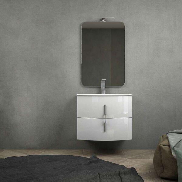 bh mobile da bagno sospeso compatto praga 70 cm con lavabo, cassettoni e specchio led