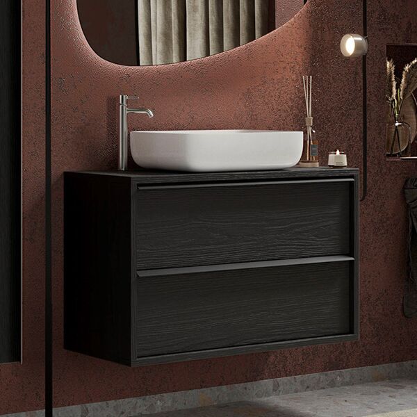 garneroarredamenti mobile bagno sospeso 79x64cm con lavabo nero frassinato absolut