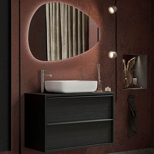 garneroarredamenti mobile bagno sospeso 92x134cm con specchio e lavabo nero frassinato absolut
