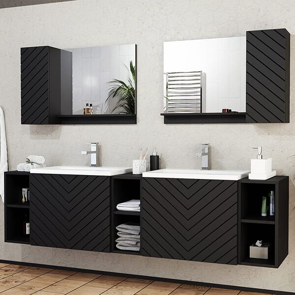 garneroarredamenti mobile bagno sospeso 190x160cm doppio lavabo serigrafato nero baden 2