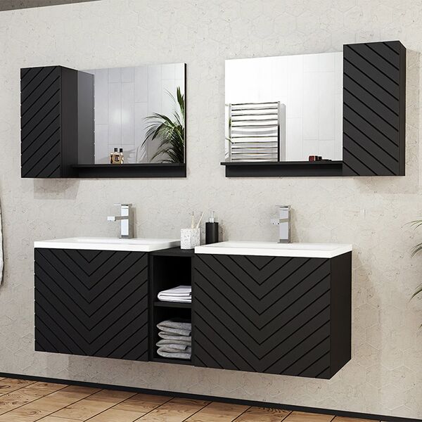 garneroarredamenti mobile bagno sospeso 190x160cm doppio lavabo serigrafato nero baden 5