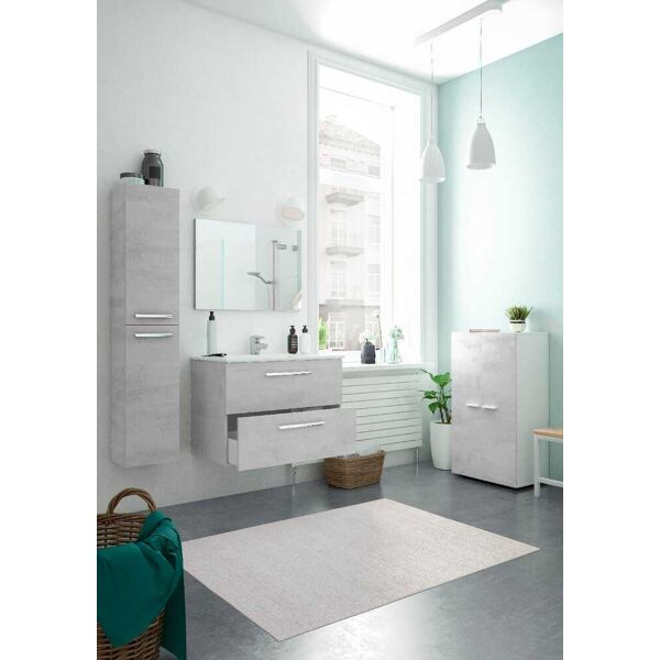 fores habitat 305160l mobile sottolavabo 2 cassetti in legno 80x45x57h cm + specchio 80x57h cm colore cemento - 305160l aruba