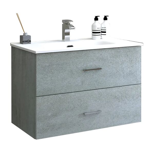 tecnomat base portalavabo con lavabo asya cemento 2 cassetti soft close 80x55x46 cm (lxhxp)