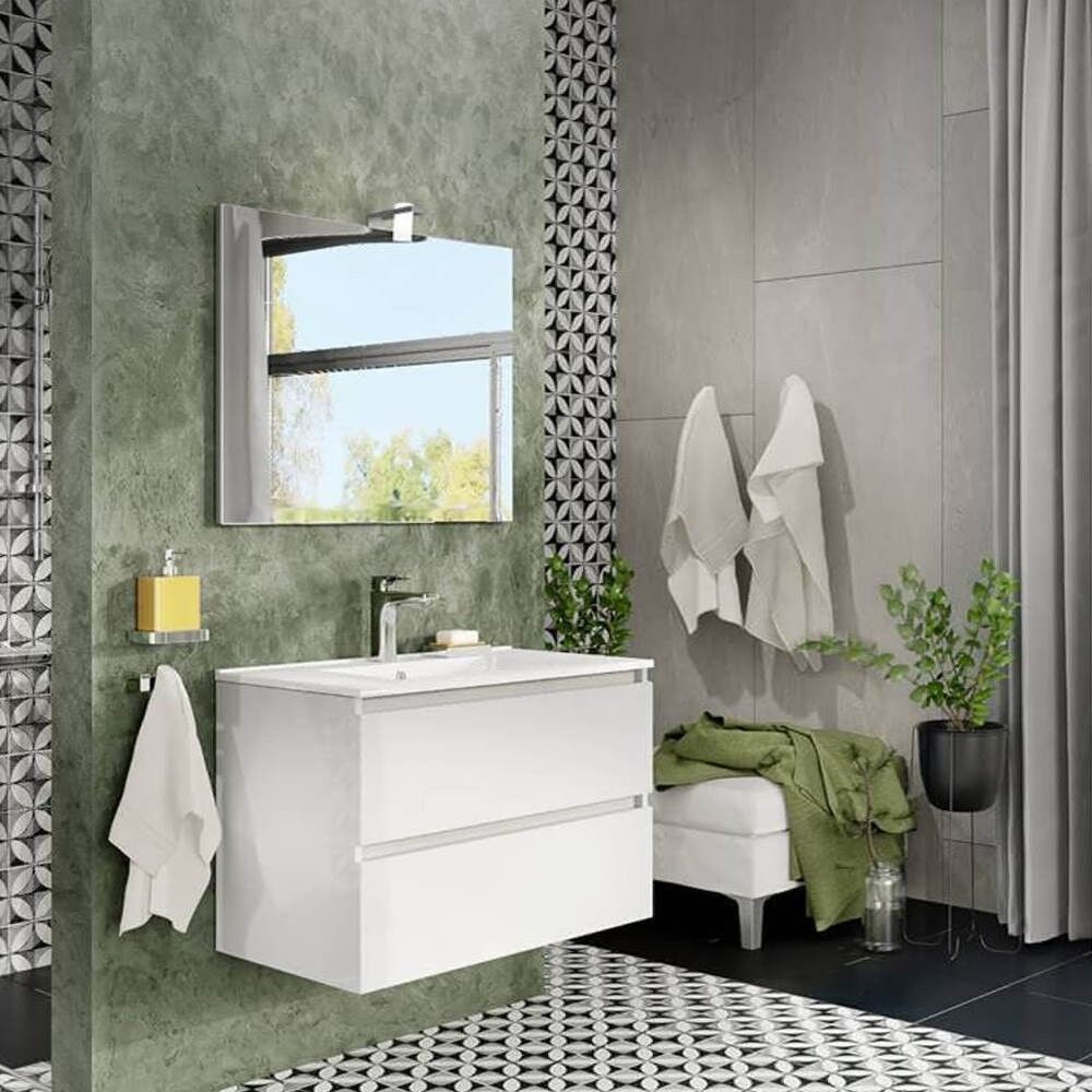 Toscohome Mobile bagno sospeso 80 cm con specchio colore bianco lucido - Trasimeno