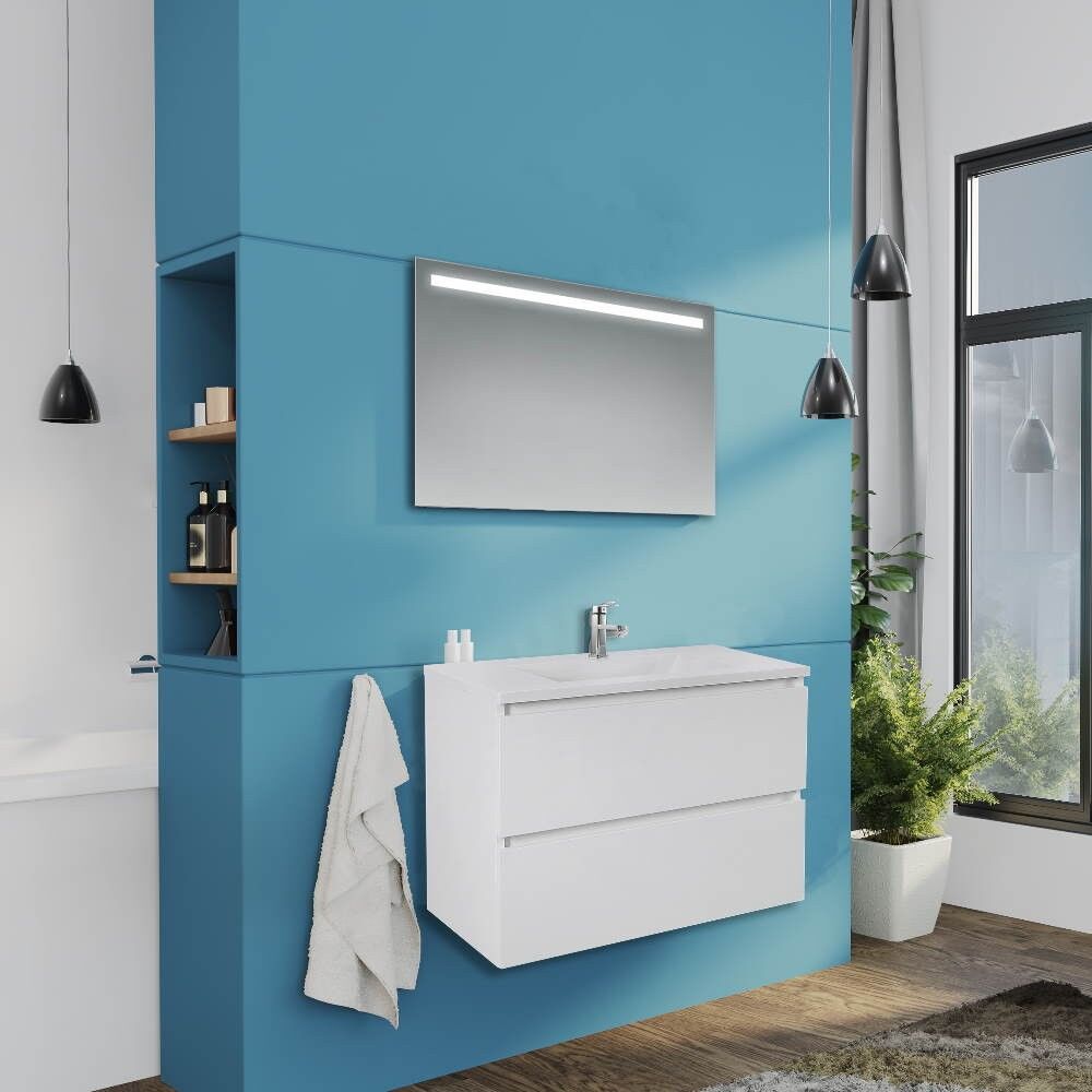 Toscohome Mobile bagno sospeso in legno colore bianco lucido 80 cm - Carezza