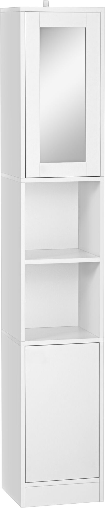 Kleankin Colonna Bagno Salvaspazio in Legno con Specchio e Apertura a Pressione, 30x28x170cm, Bianco