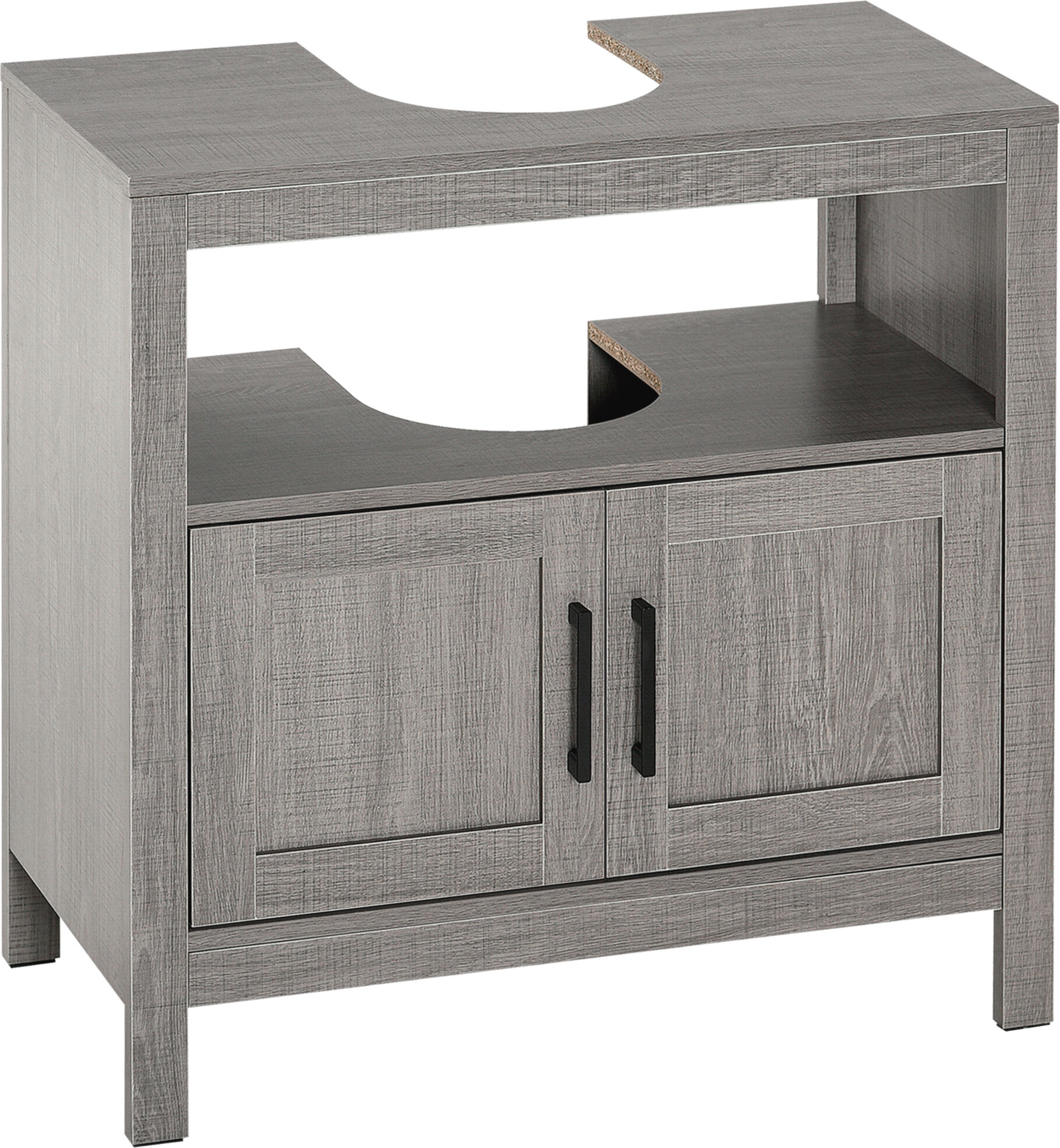 Kleankin Mobile Sottolavabo con Armadietto a 2 Ante e Ripiani, Mobiletto Bagno Salvaspazio in Legno 60x30x60cm, Grigio