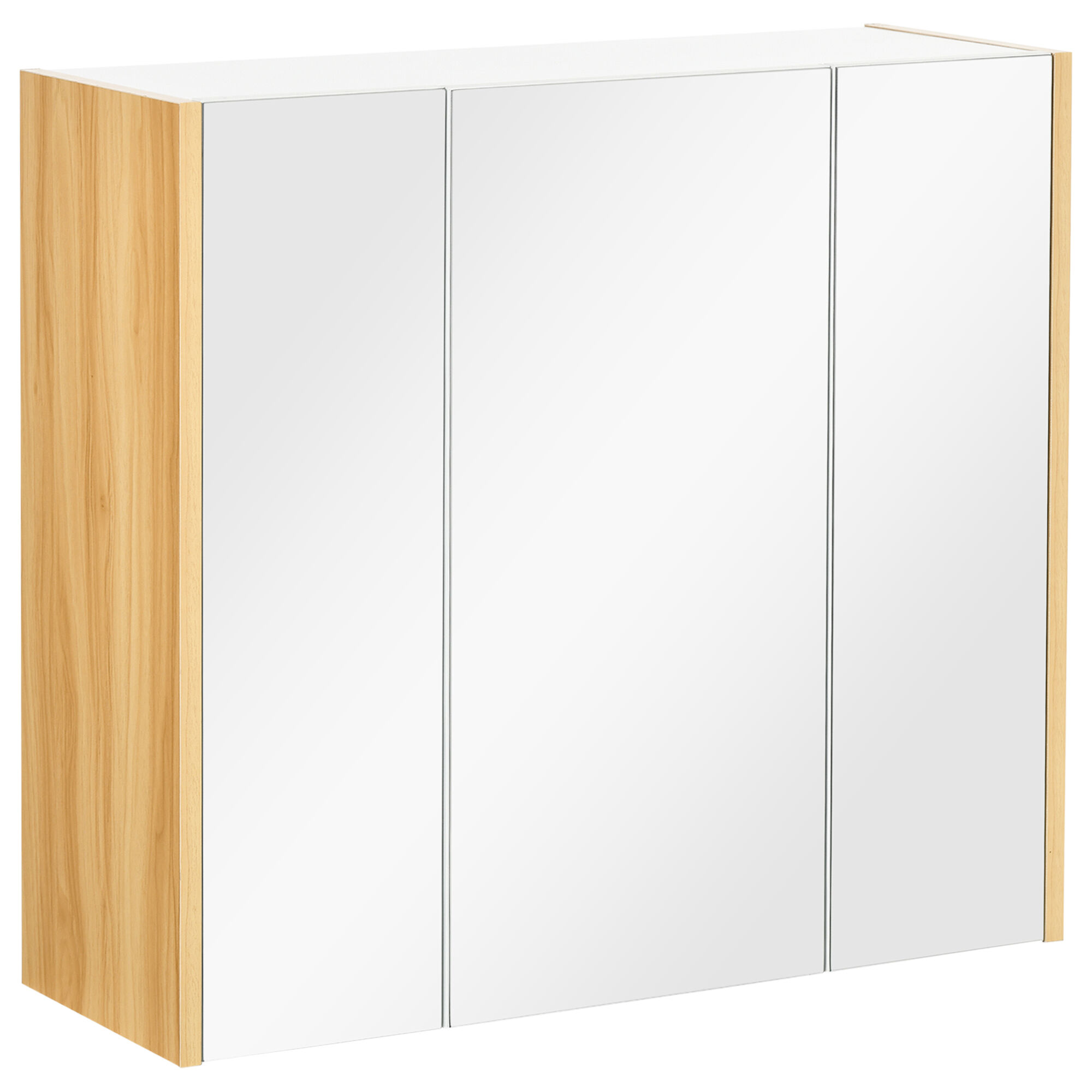 Kleankin Armadietto Specchiera Bagno a 3 Ante con Mensole Regolabili, 68x22x60cm, Bianco