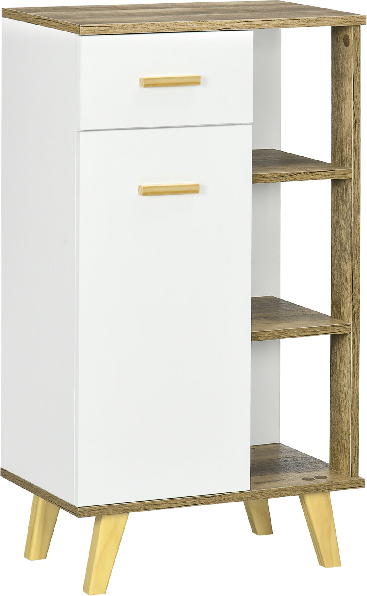 Kleankin Mobile Bagno Moderno con Armadietto, Cassetto e Ripiani in Legno, 50x30x89cm, Bianco