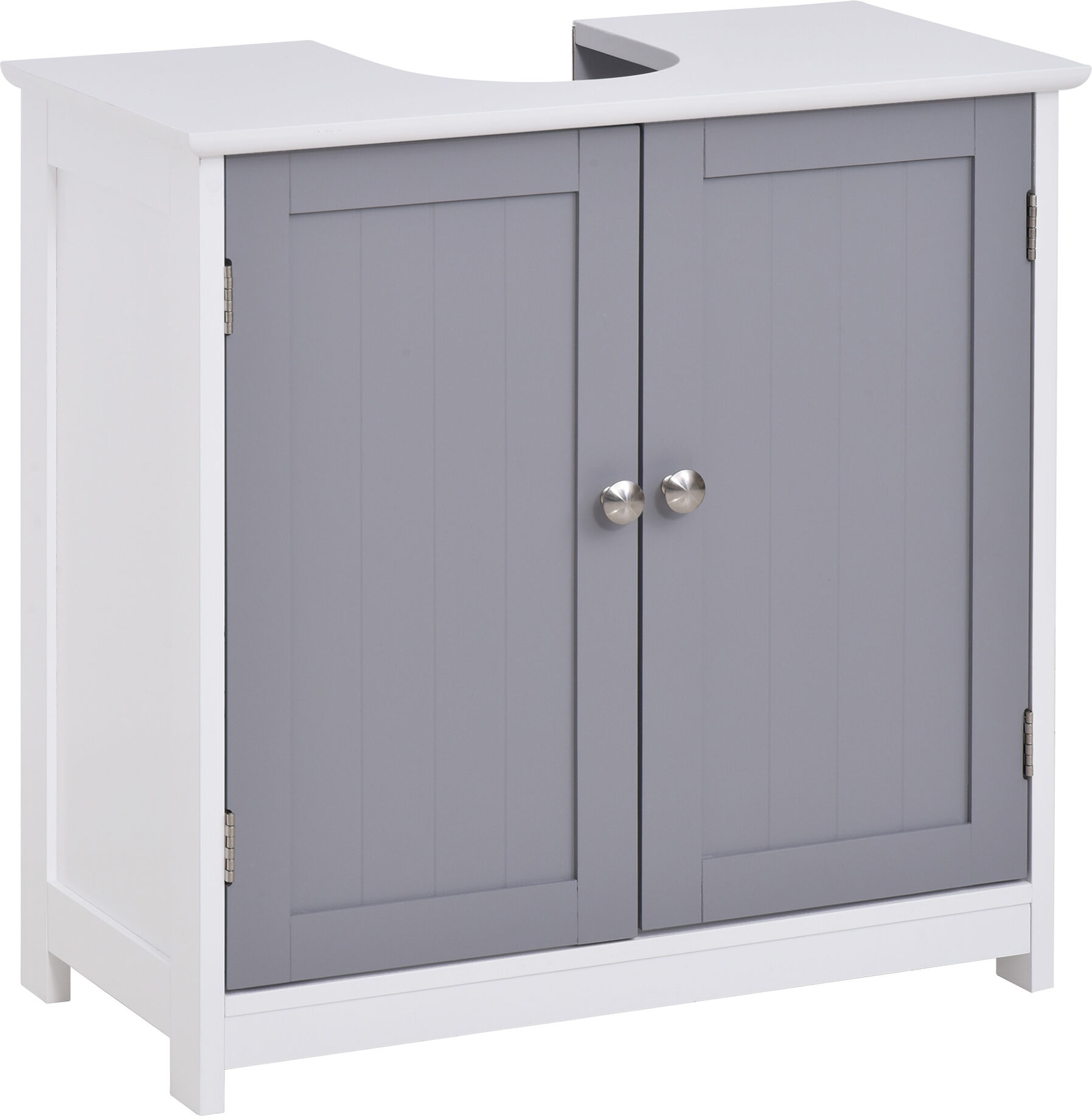 Kleankin Mobile Sotto Lavabo Bagno con Taglio a U, Armadietto 2 Ante con Mensola Regolabile in MDF, 60x30x60cm Bianco Grigio