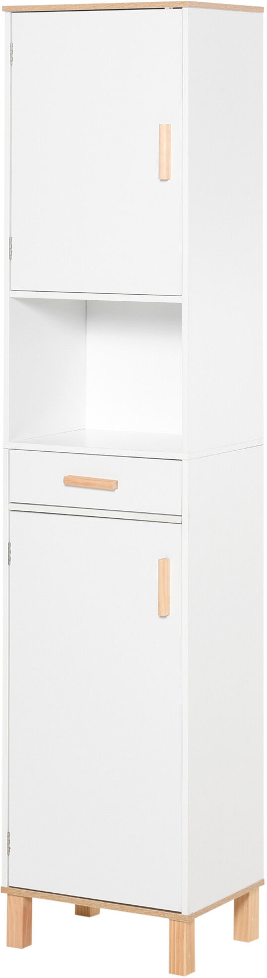 Kleankin Mobile Salvaspazio Bagno in Legno Bianco, Mobile a Colonna con Armadietti e Cassetto 39x30x180cm