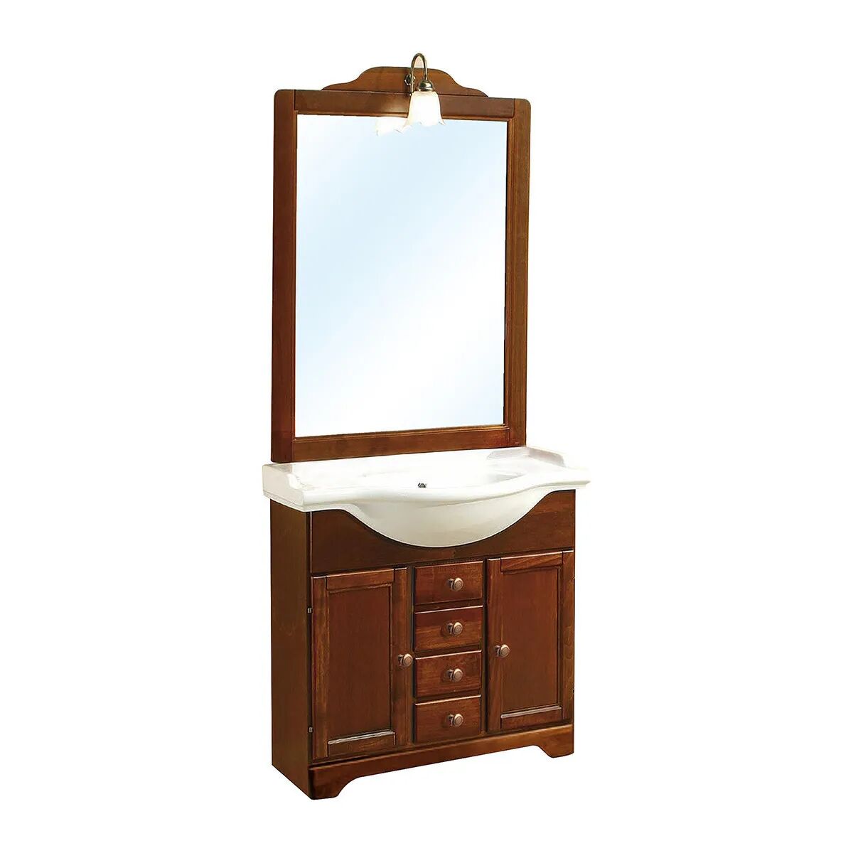 Mobile Anticato Arezzo Noce 2 Ante 4 Cassetti 86x201x49,50 Cm (Lxhxp) Lavabo E Specchio