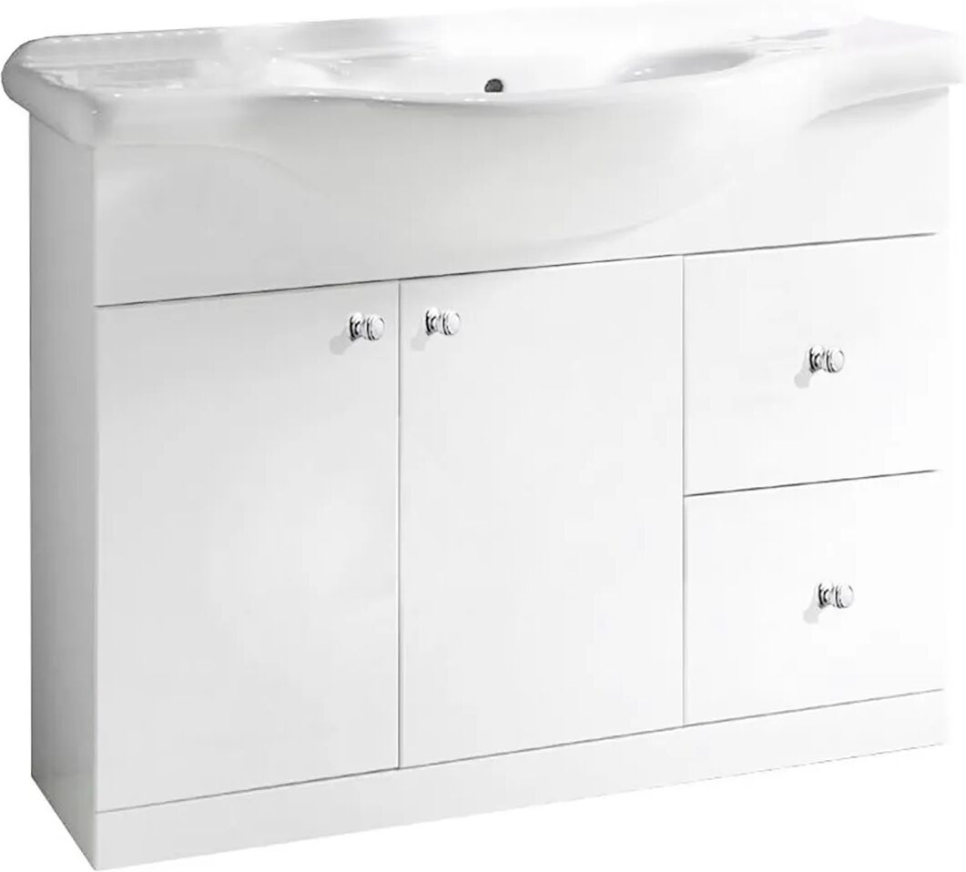 Base Portalavabo Con Lavabo Jess Bianco Lucido 2 Ante 2 Cassetti 85x86x50 Cm (Lxhxp)