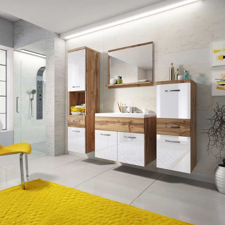 garneroarredamenti Mobile bagno 140x133cm sospeso moderno bianco rovere Loretta