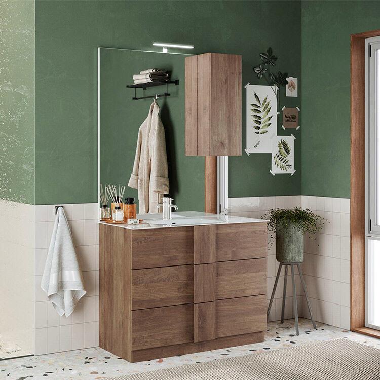 garneroarredamenti Mobile bagno 100x205cm a terra con lavabo e specchio rovere Alvarez