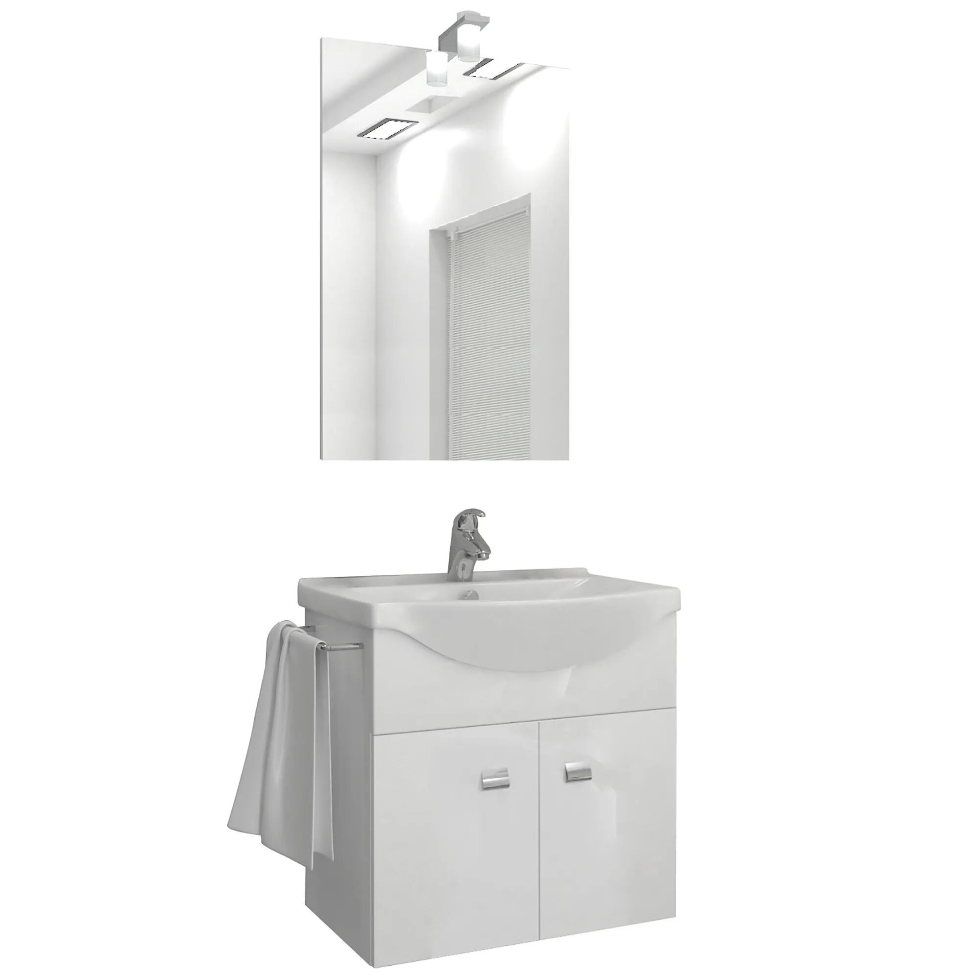 Tecnomat MOBILE BERNA2 SOSPESO 2 ANTE LAVABO SPECCHIERA ED ILLUMINAZIONE INCLUSI 58x135x47,5 (LxHxP)