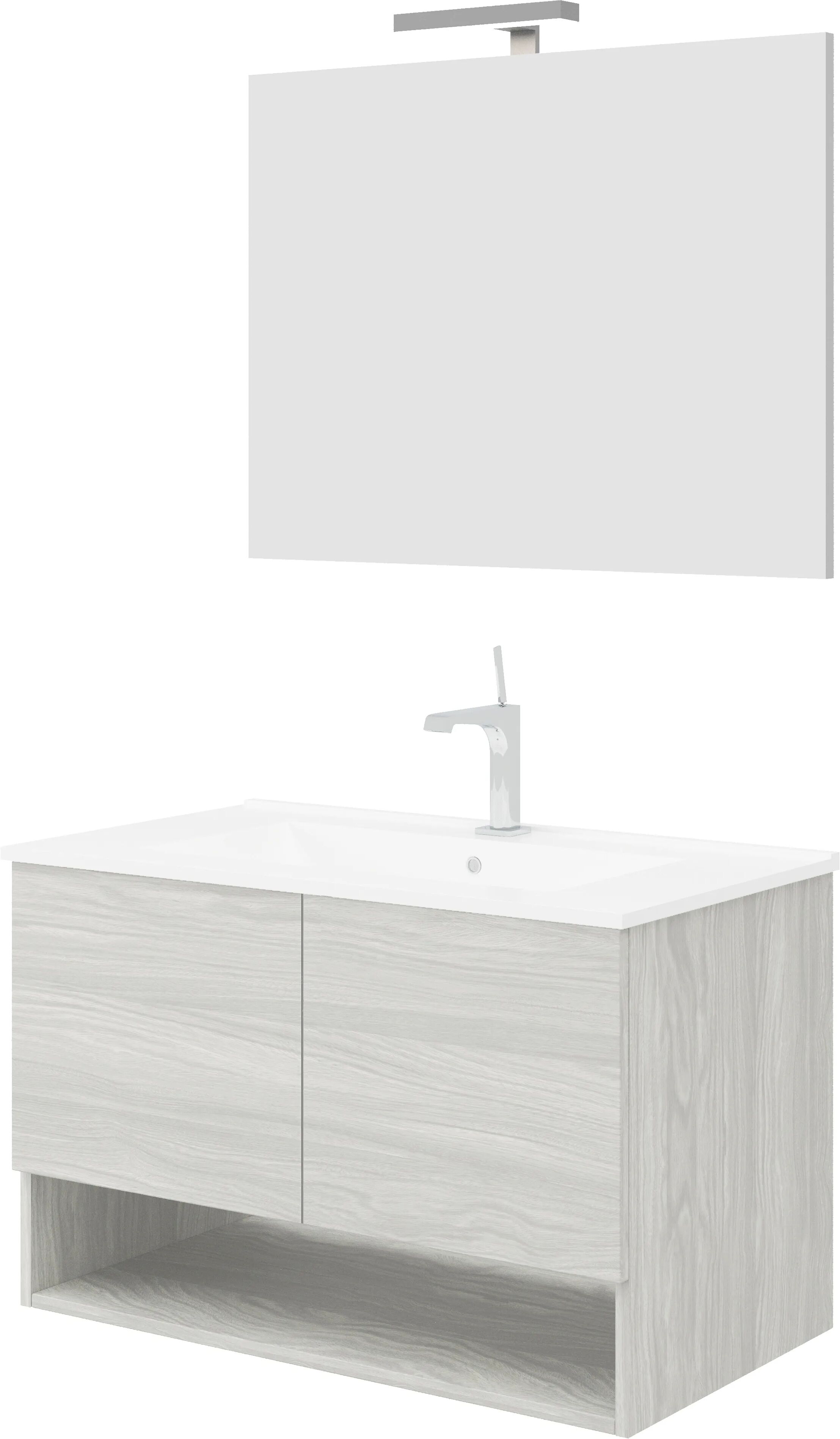 Tecnomat MOBILE OSLO 2 ANTE 80x50x46cm  ROVERE GRIGIO LAVABO IN CERAMICA SPECCHIO FILO LUCE