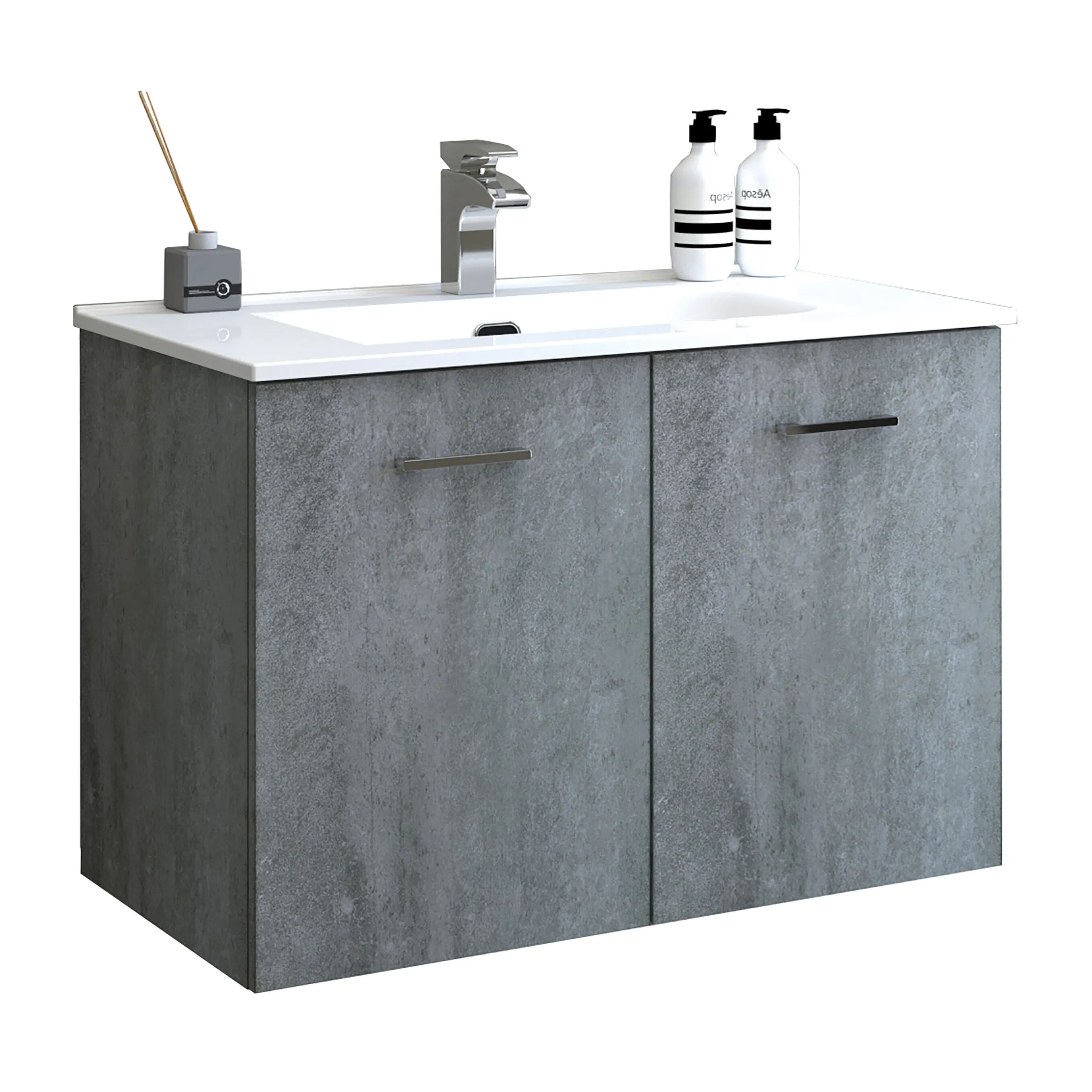 Tecnomat BASE PORTALAVABO CON LAVABO ASYA CEMENTO 2 ANTE SOFT CLOSE 80x55x46 cm (LxHxP)