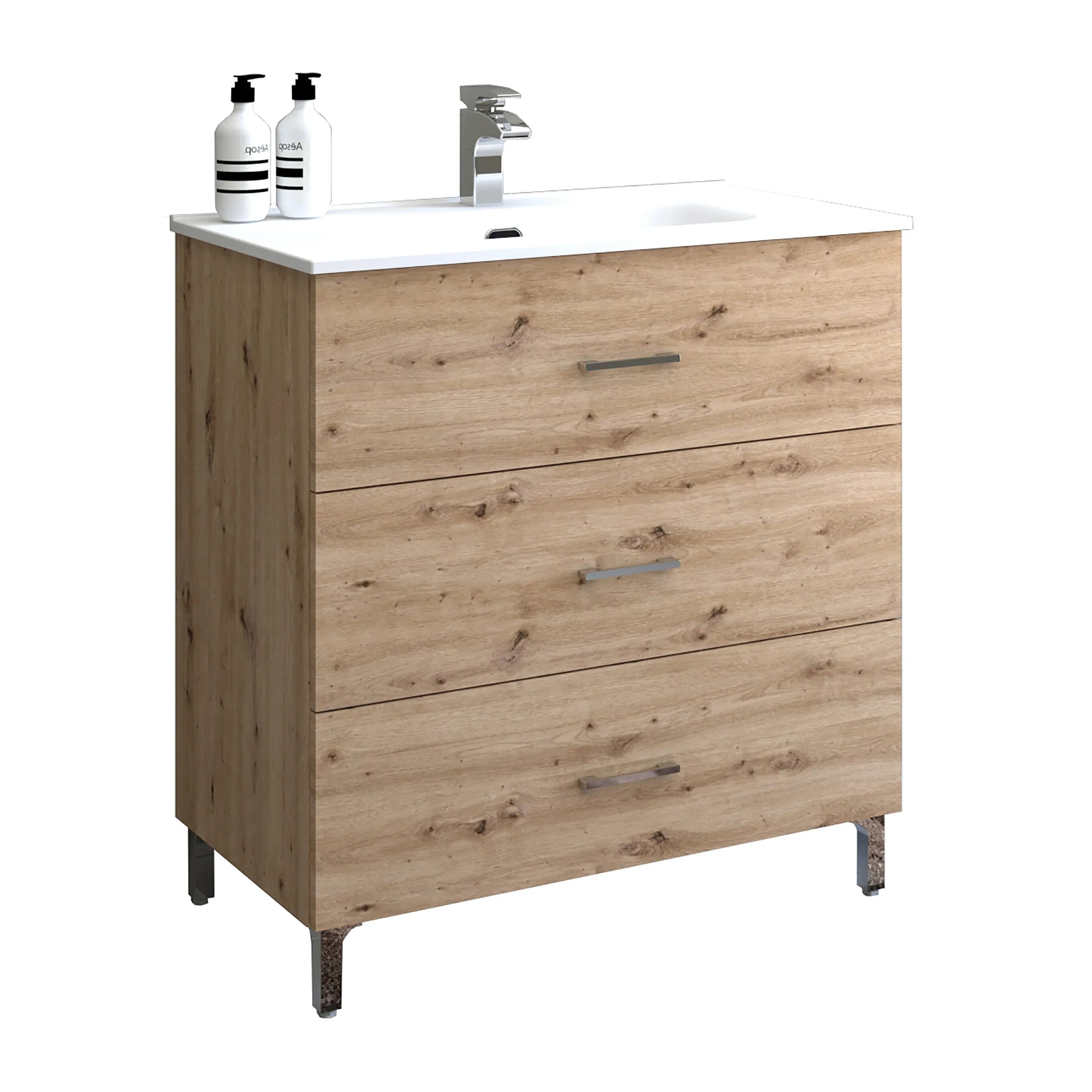 Tecnomat BASE PORTALAVABO CON LAVABO ASYA ROVERE CON PIEDINI 3 CASSETTI SOFT CLOSE 80x85x46 cm (LxHxP)