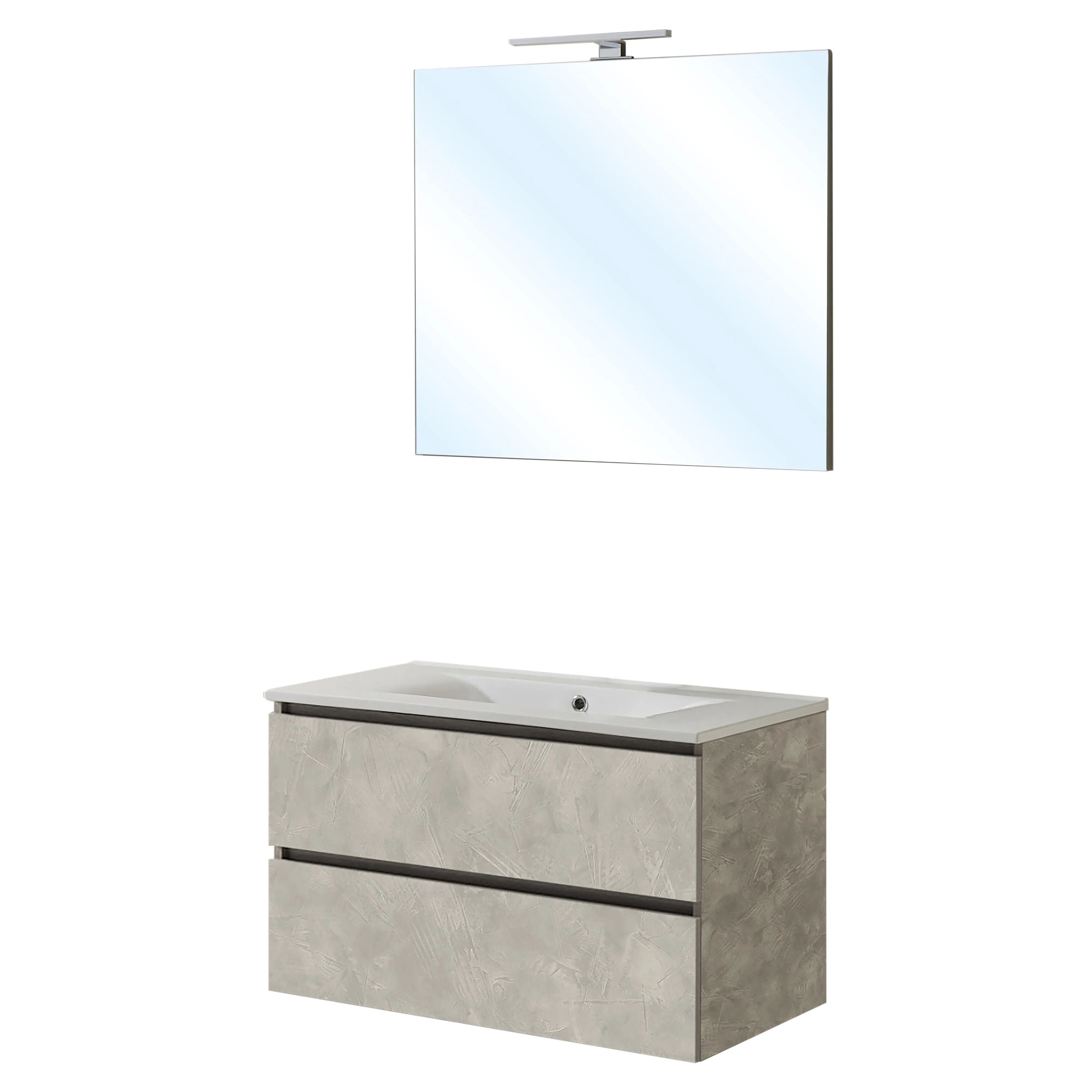 Tecnomat MOBILE EMMA 80 cm 2 CASSETTI GREY LAVABO IN CERAMICA SPECCHIO 80 cm LUCE ALOGENA