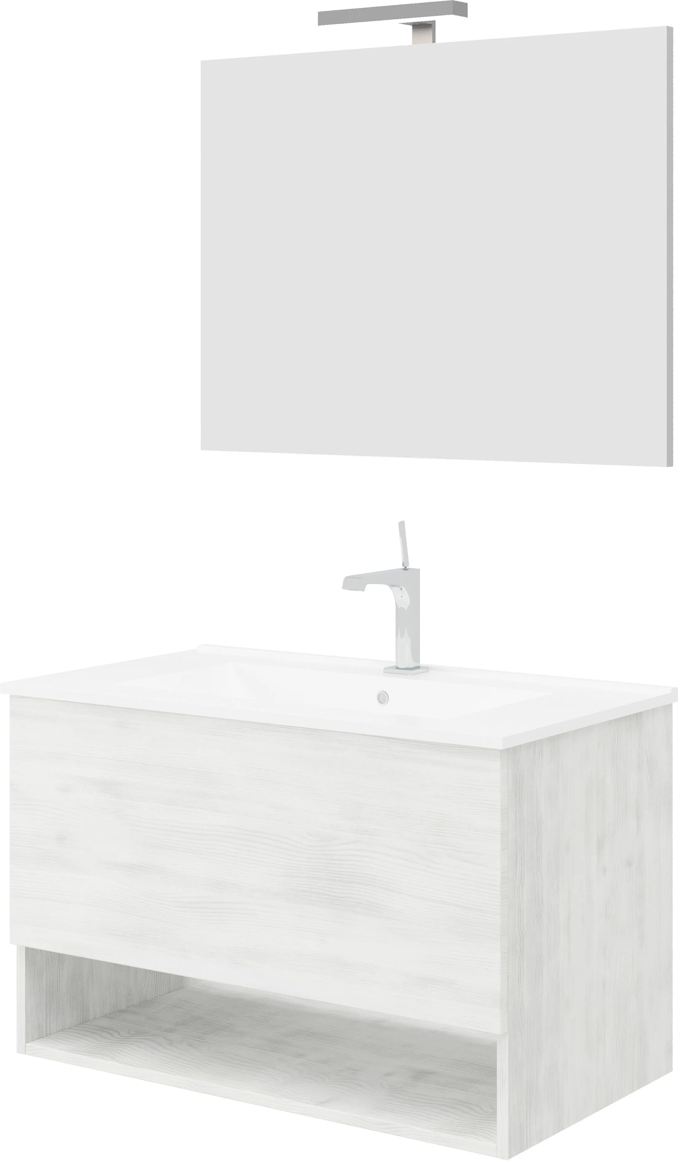 Tecnomat MOBILE OSLO 1 CASSETTO 80x53x46cm ROVERE BIANCO LAVABO IN CERAMICA SPECCHIO FILO LUCE