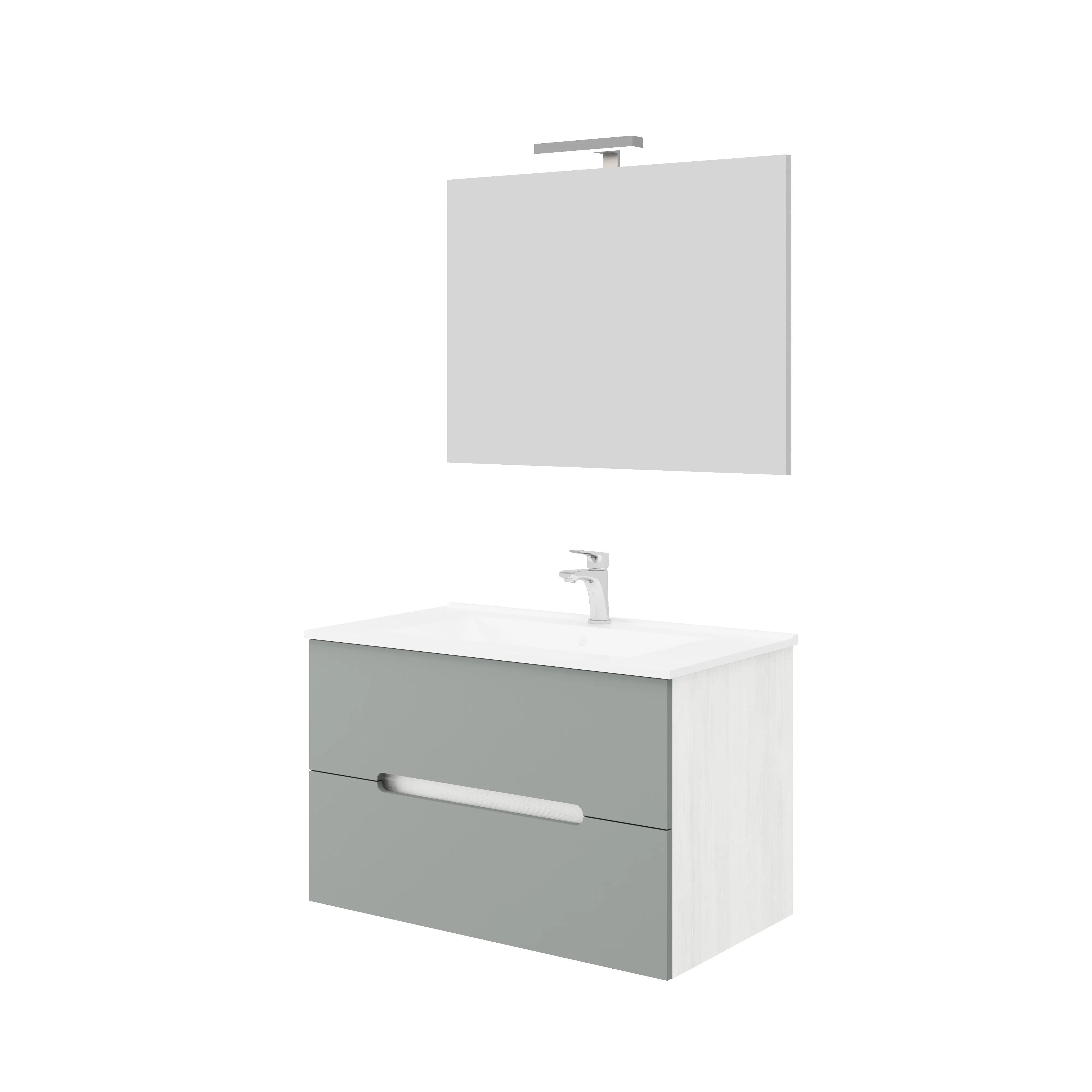 Tecnomat MOBILE IRIS 2CASSETTI 80x53x46cm (LxHxP) BIANCO E TORTORA LAVABO IN CERAMICA SPECCHIO FILO LUCE