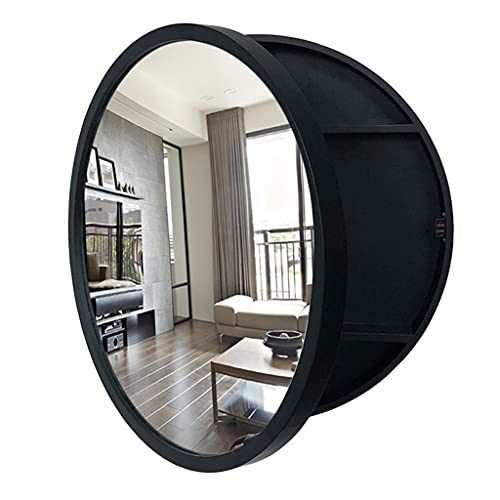 TEmkin Badkamer Badkamer Flip-deur Ronde Ronde Badkamer Badkamer Make-up Wandmontage Ronde Spiegel (Zwart 60cm 23.6inches)