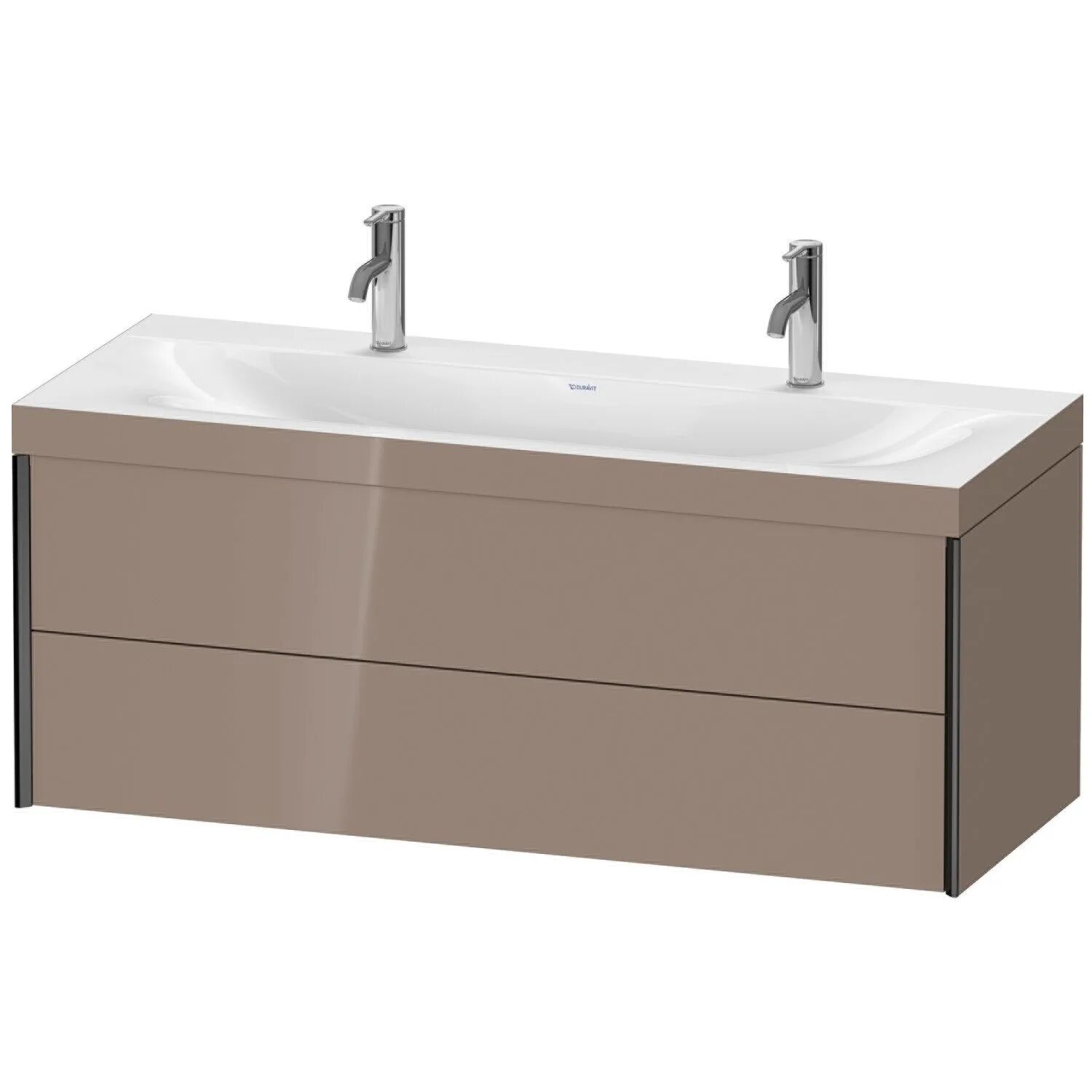 Duravit XViu Möbelwaschtisch 120 x 48 cm c-bonded mit 2x 1 Hahnloch, wandhängend mit 2 Auszügen   cappuccino hochglanz (lack) xv4618OB286C