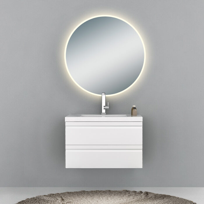 Badnor AS Malin 80cm møbelpakke (213) m/ rundt speil med lys, HVIT