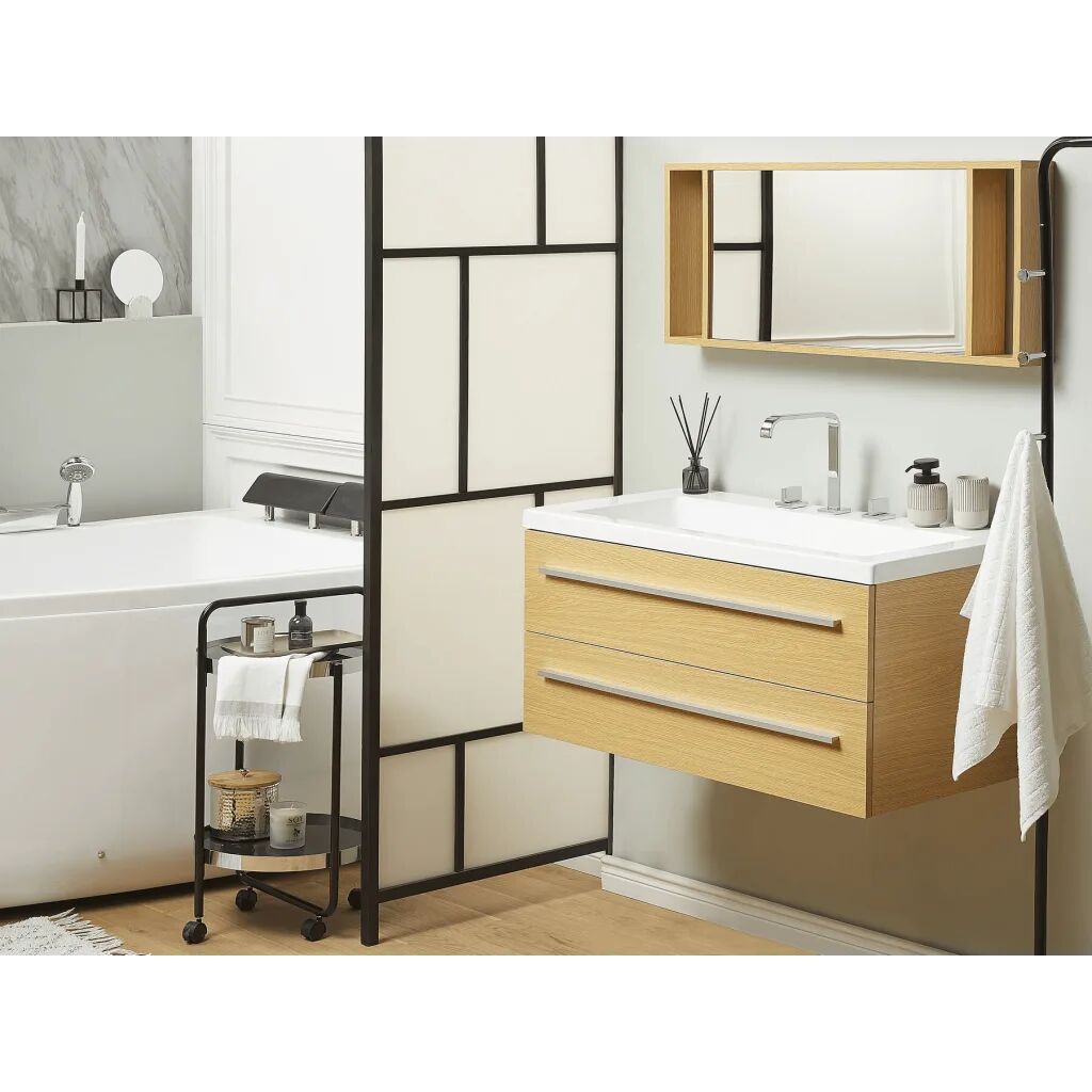 Beliani Badrumsmöbler väggskåp spegel och tvättställ beige BARCELONA