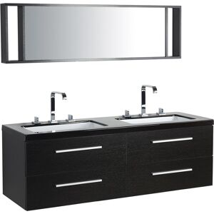 BELIANI Modern Bathroom Vanity Set Black Double Sink Mirror Cabinet Malaga