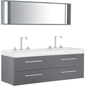 BELIANI Modern Bathroom Vanity Set Grey Double Sink Mirror Cabinet Malaga