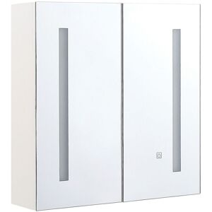 BELIANI Hanging Wall Mirror 2 Door Cabinet with led White Storage Cupboard Chabunco
