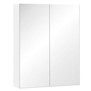 HOMCOM Wall Mounted Mirror Cabinet, Wooden Bathroom Storage with Adjustable Shelf, Double Door, 60Wx15Dx75H cm, White