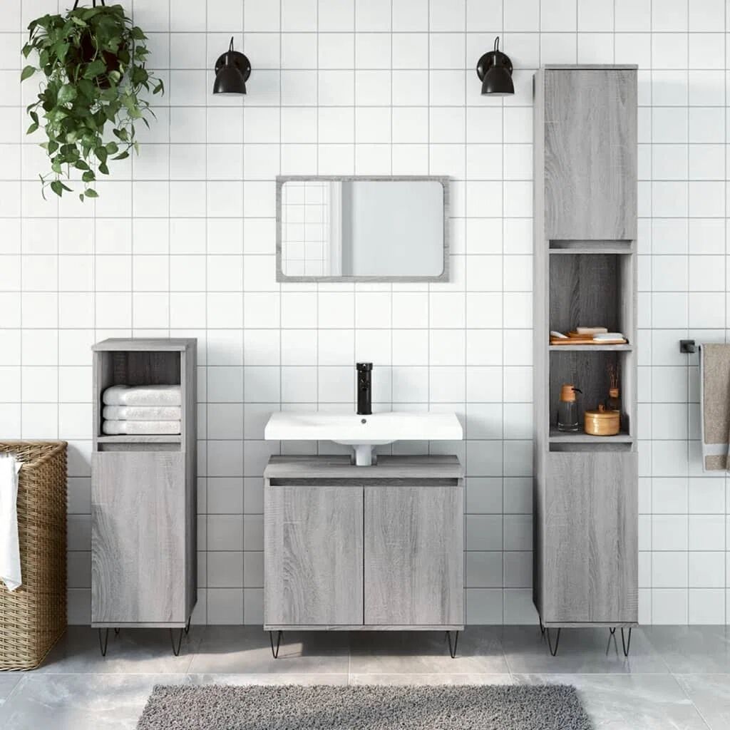 Photos - Other sanitary accessories VidaXL Bathroom Cabinet Smoked Oak 58X33x60 Cm Engineered Wood gray 