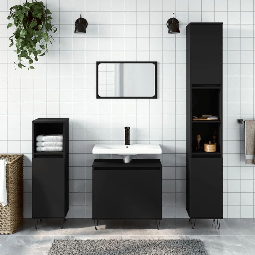 Photos - Other sanitary accessories VidaXL Bathroom Cabinet Smoked Oak 58X33x60 Cm Engineered Wood black 