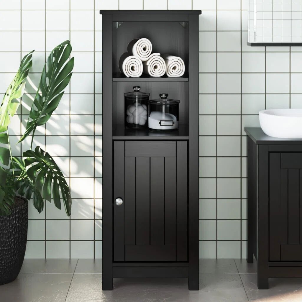 Photos - Other sanitary accessories VidaXL Bathroom Cabinet BERG White 40X34x110 Cm Solid Wood Pine black 