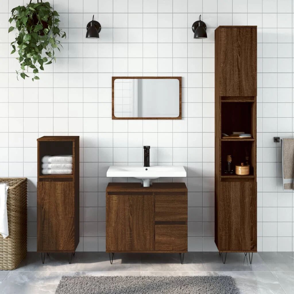 Photos - Other sanitary accessories VidaXL Bathroom Cabinet Black 30X30x190 Cm Engineered Wood brown 