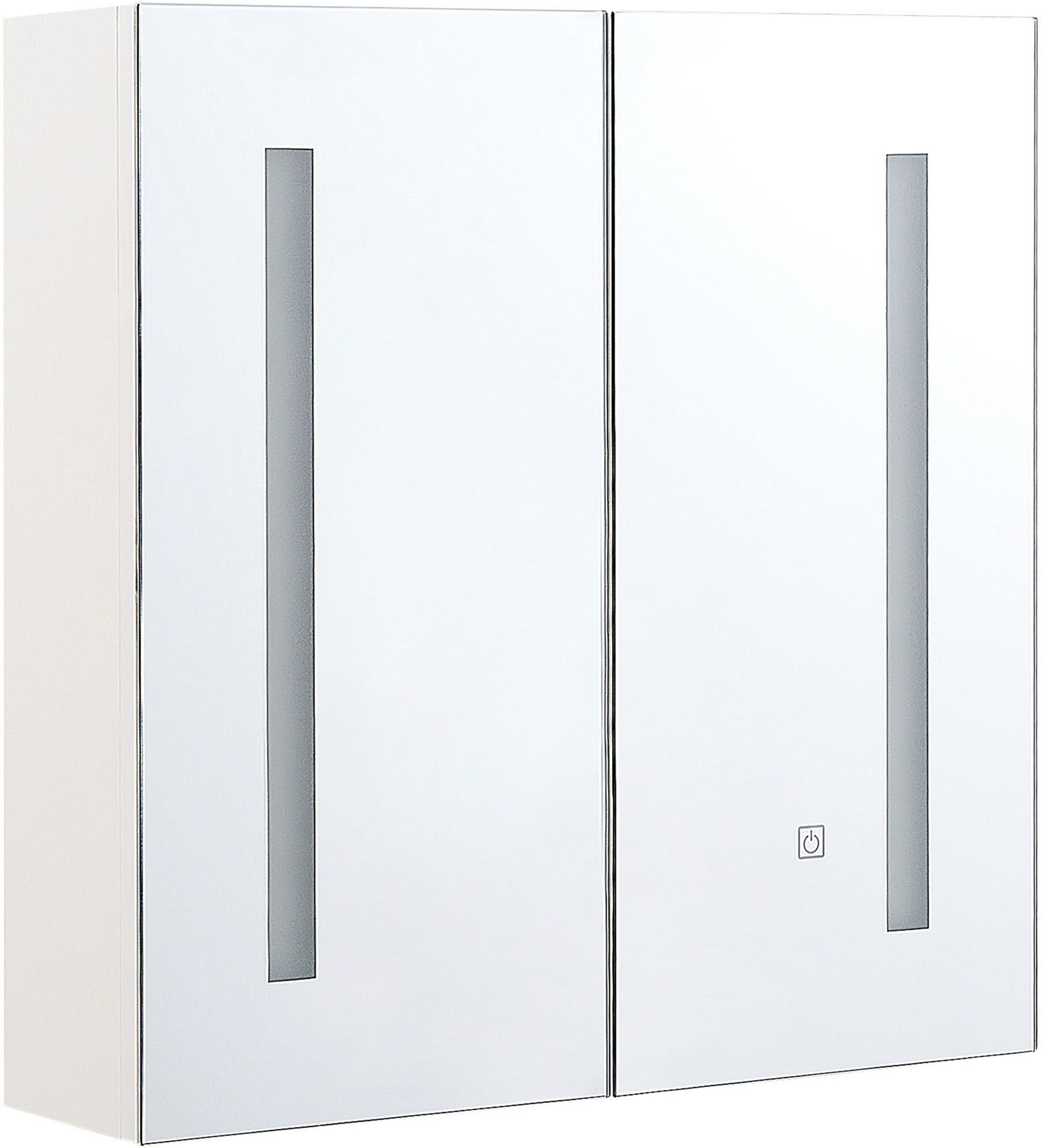 Beliani Bathroom Mirror Cabinet Silver Plywood 60 x 60 cm Hanging 2 Door Cabinet with LED Lights Material:Plywood Size:14x60x60