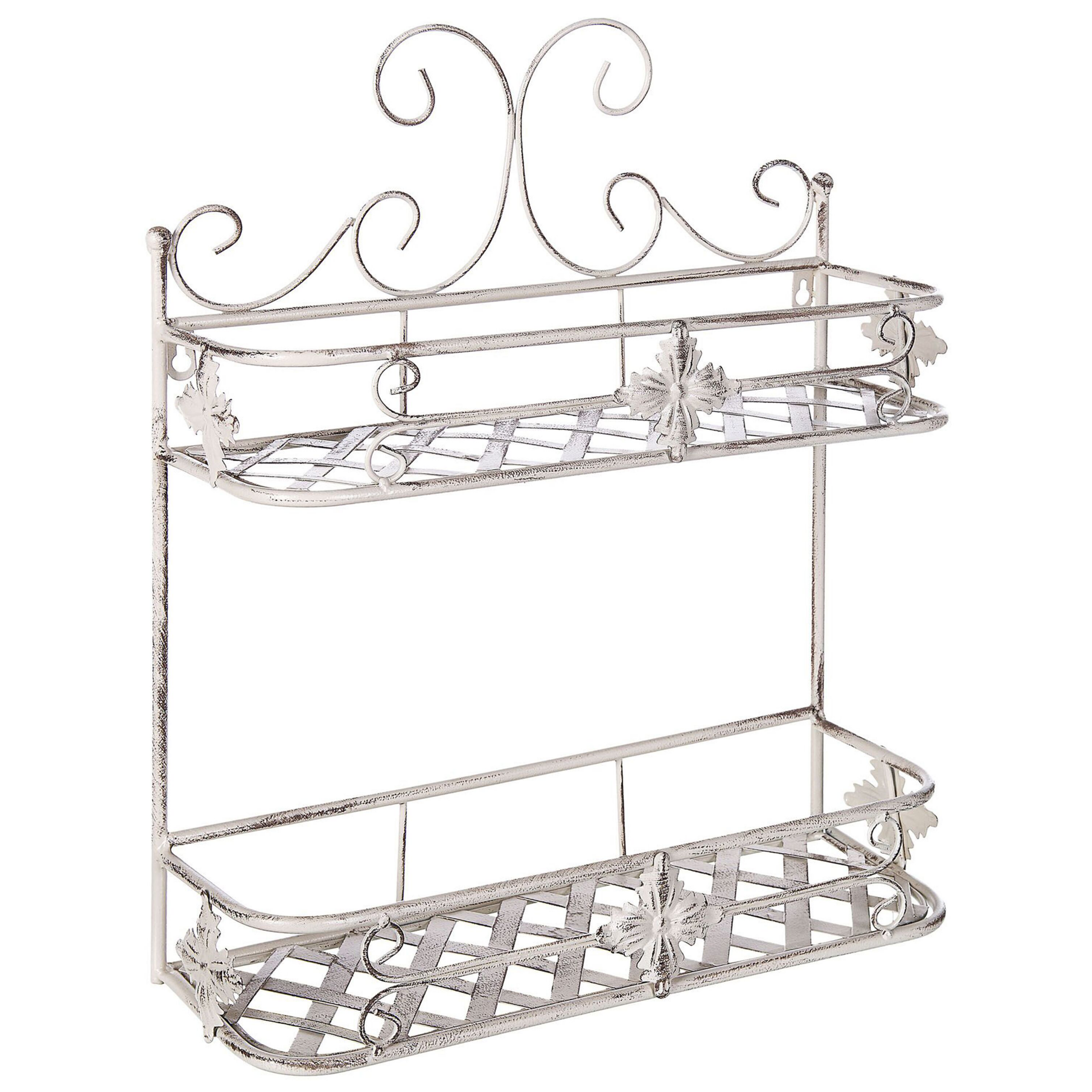 Beliani Bathroom Wall Shelf White Metal 52 x 42 cm Distressed Effect Floating Single Shelf Vintage Style