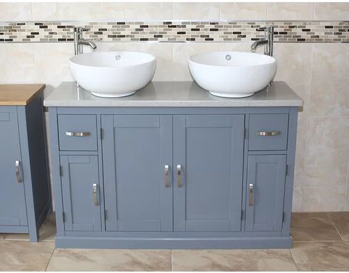 August Grove Solid Beech Hadler 123mm Free-standing Double Vanity Unit August Grove Top Finish: Grey