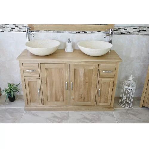 Gracie Oaks Eason Solid Oak 123mm Free-Standing Vanity Unit Gracie Oaks Sink Finish: Cream Marble Basins