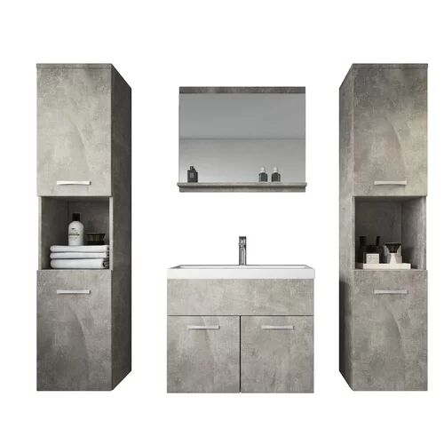 Belfry Bathroom Philomene 600mm Vanity and Mirror Set Belfry Bathroom Furniture Finish: Light Grey  - Size: 100cm H X 71cm W X 71cm D