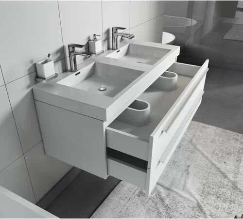 Belfry Bathroom Kailyn 1200mm Wall Hung Double Vanity Unit Belfry Bathroom Vanity Base Colour: White  - Size: 40cm H X 120cm W X 50cm D