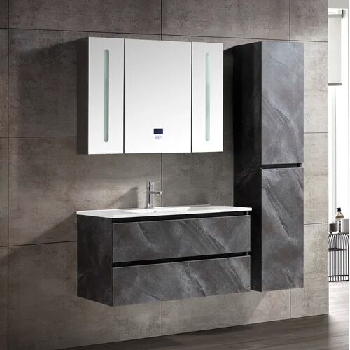 17 Stories Canei 1000mm Wall Hung Single Vanity Unit 17 Stories Vanity Unit Colour: Grey/Black 88cm H X 57cm W